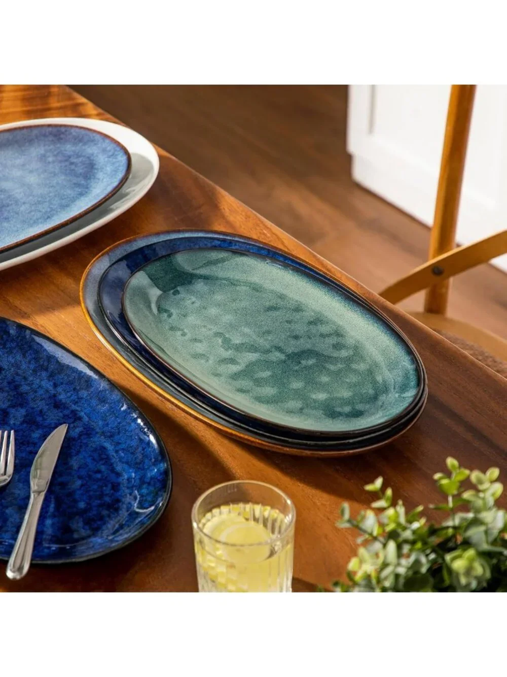 Ceramic Serving Platters Set of 3 - Oval Stoneware Dishes for Entertaining